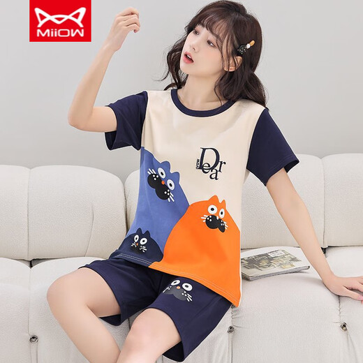 Catman Miiow Pyjamas pour femmes en été en été coton pur manche courte mince version coréenne douce et mignonne de vêtements étudiants à la maison étudiant Summer 1396 l Style féminin 85-95jin [Jin est égal à 0,5 kg]