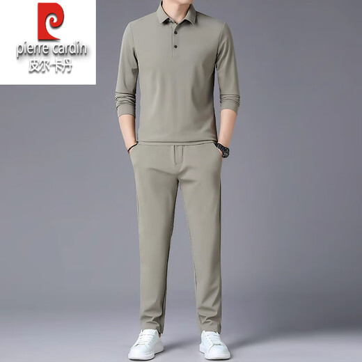 Pier Cardin Imitation Mulberry Silk Casual Sports Suit's Business Men's Ice Silk Sports Fashion Two-Piece Set Color Couleur Spring et Automne Thin Knit 9756 Navy [Long] M 165