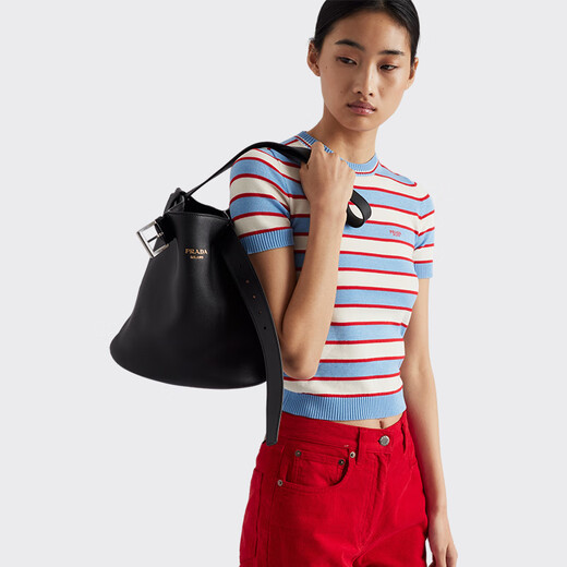 PRADA/普拉达【礼物】女士条纹圆领棉质针织衫 蓝色/自然色 36