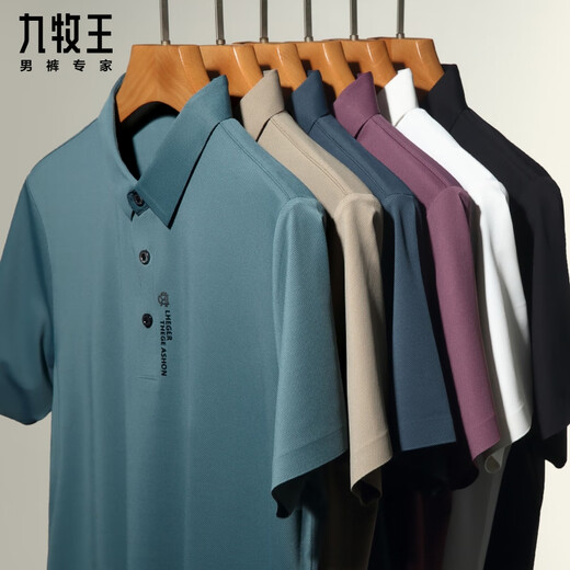 Jiumuwang Herren Sommer kurzärmelig T-Shirt Ice Seide Traaceless Polo-Hemd Herren-Revers halbärmelte gelegentlicher Vater mittleren Alters 3527# hellblau S 165/84A Gewicht 95-105jin [Jin gleich 0,5 kg]