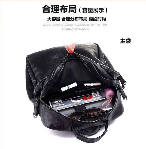 CASA-KUPSCK新款双肩包男真皮背包防水学生书包韩潮流大容量电脑包工作包 黑色---5头层牛皮