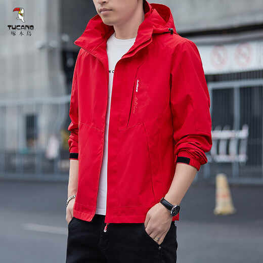 Woodpecker (TUCANO) 2025 new windproof jacket men's hood-removable windbreaker outdoor casual jacket sports jacket 6628[dark gray] XL [125-140Jin[Jin equals 0.5 kg]]
