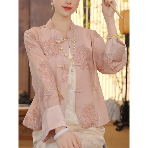 Hengyuanxiang Neues chinesisches Stil dünner Mantel Frühling und Sommer Neues modisches Sonnenschutz Temperament Vielseitige exquisite bequeme, atmungsaktive Top für Frauen pink Single Top m suggeriert 85jin [Jin ist gleich 0,5 kg] -115jin [Jin gleich 0,5 kg]
