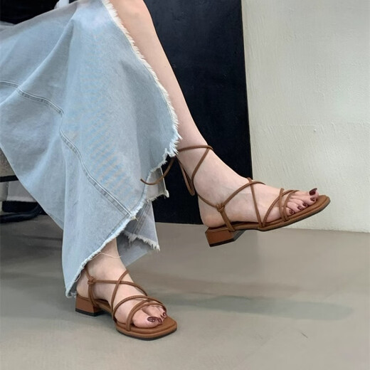 S.Sofea Nischen -Design -Gurte Römische Schuhe Fee Wind Open Toe Niedrige Fersen Sandalen für Frauen für Sommer x679 Schwarz 35