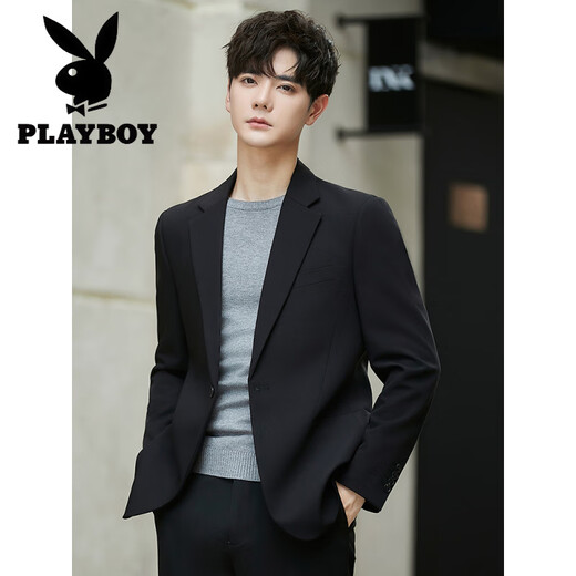 花花公子（PLAYBOY）休闲小西装外套男痞帅韩版潮流白色单西上衣修身男士正装西服套装 黑色单西 M 110斤以下