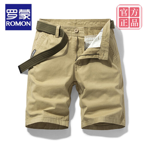 ROMON high-end brand multi-pocket cotton tooling shorts men's loose straight five-point summer ins casual mid-trouser cotton 17152 military green 28