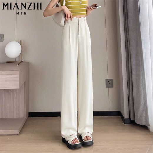 棉致冰丝窄版高腰凉感阔腿裤子女夏季薄款2025新款宽松小个子休闲西裤 692黑色【高品质30.5】 L 100-115斤