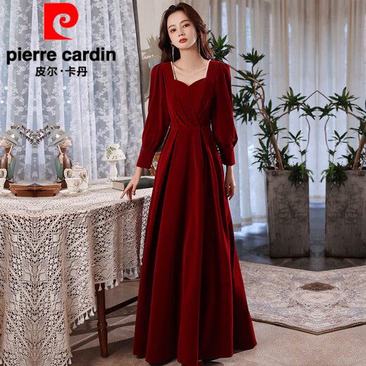 Pierre Cardin Toast Wear Bride Autumn Winter Wedding Dress Back Home Can Wear Dress Engagement Red Dress Women Red Model S