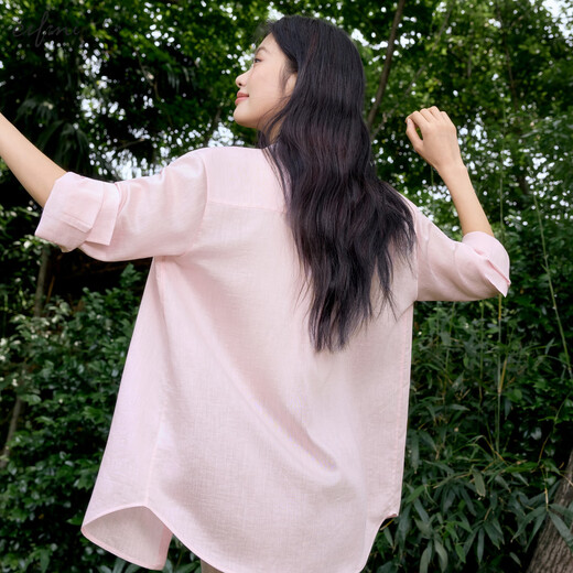 
Eifli (eifini) Eifli large version relaxing and slack shirt for women 2025 summer new versatile commuter basic texture top Pink S 80-110Jin [Jin equals 0.5 kg]