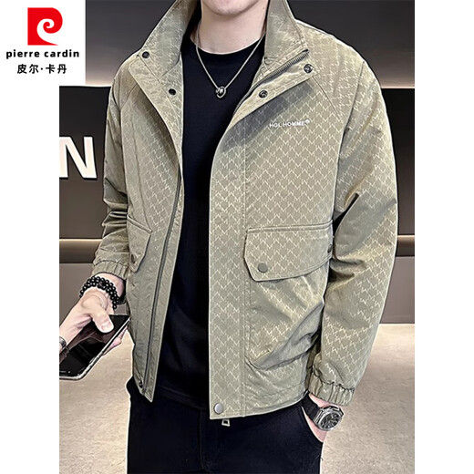 Pierre Cardin Jacket Men's 2025 Autumn New Jacket Men's Handsome Stand Collar Spring and Autumn Versatile Casual Youth Tops Green XL 125-140Jin Jin equals 0.5 kg