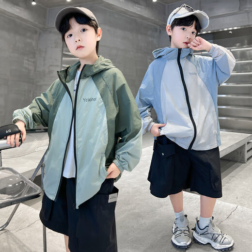 Children's clothing, children's sun protection clothing, summer 2025 new boys' summer clothing, medium and large children's ice silk sun protection clothing, light skin clothing, gray 160 cm