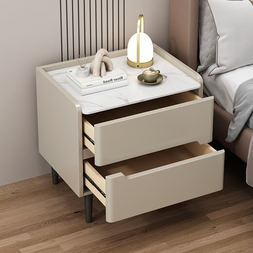 Komplett aus Massivholz lackierter Nachttisch, heller luxuriöser Schiefer-Aufbewahrungsschrank, Schlafzimmer, einfacher moderner Nachttisch, kleiner Wohnungs-Aufbewahrungsschrank, Khaki-Farbe (umweltfreundliches und geruchloses Lackierverfahren auf Wasserbasis), 50 x 40 x 50 cm