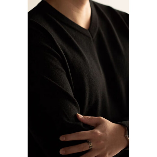 Tough guy v-neck American sweater men's slim-fit core-spun yarn sweater Henry collar solid color bottoming sheep khaki 3XL