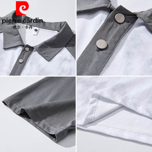 皮尔卡丹（pierre cardin）短袖插肩袖撞色POLO衫男士夏季美式复古宽松潮牌扎染中袖翻领T恤 695棕色 M 105-125斤