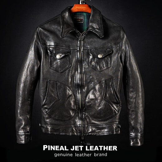 PJL Men's Short Lapel Retro Classic Moon Pocket Mendoza Farmer Classic Sheepskin Mendoza Black L (under 140)