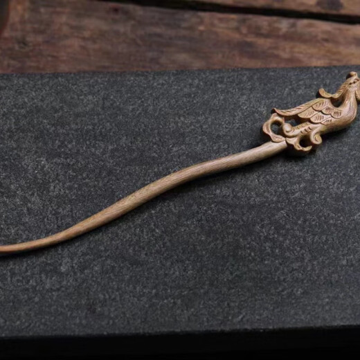 Finished golden nanmu hairpin, ancient style ethnic style headwear, hairpin wood hairpin, handmade gift for girlfriend, golden nanmu phoenix feathers