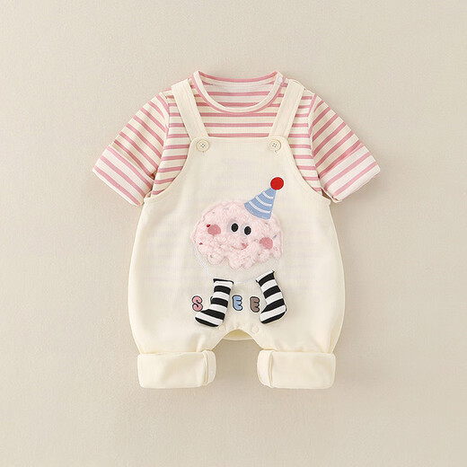 G.DUCKKIDS Little Yellow Duck Girls Suit Autumn 25 Baby Single Layer Striped Long Sleeve Overalls Infant and Toddler Split Two-piece Set Pink 73cm