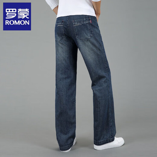 ROMON Printemps et Automne Jeans Ample Hommes Mince Droit Coton Grande Taille Jambe Large Quatre Saisons Pantalons Occasionnels d'âge Moyen et Âgés Grandes Jambes 688 Couleur Claire 28 Taille 2 pieds 1