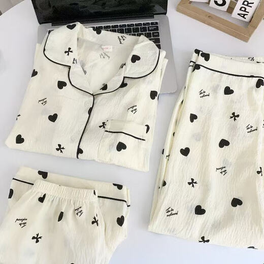 Victorias Stil 2025 Neue Pyjamas für Frauen in der Sommerwolke Baumwolle Teenager Dünne kurzärmelige Hosen für dreiteiligen Anzug 9922# Cloud Cotton 3-teils Anzug m