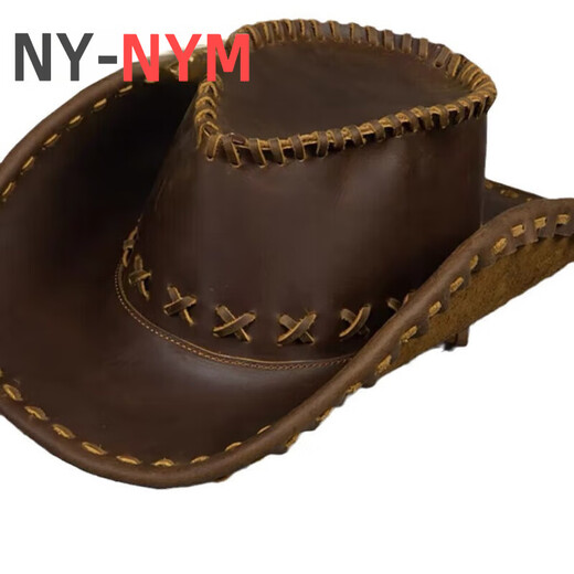 Ny-nym hecho a mano pura masa de vaca gorro de vaquero occidental de cuero de cuero al aire libre Harley copa casual gorro de cuero de cuero genuino visor visor caballero de caballero retro marrón