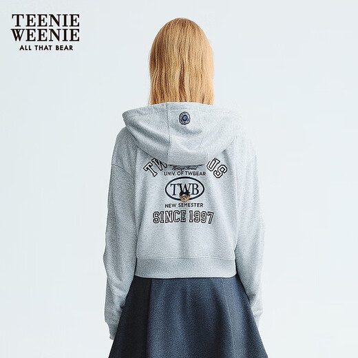 Adolescente Weenie Bear Women's SweSshirt 2025 Autumn Nueva manga de moda Diseño plisado Pleated Chaqueta con capucha Medium Grey S
