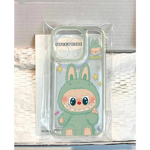 Shiganu [New Product] Labubu Zimo Mobile Case Labubu Apple 15 Promax Peripheral iPhone 1416 Xiaomi 13 Redmi 12 Applicable to 11 Huawei vivo Honor iq Mint green frame rag-space shell-transparent OPPO Reno4