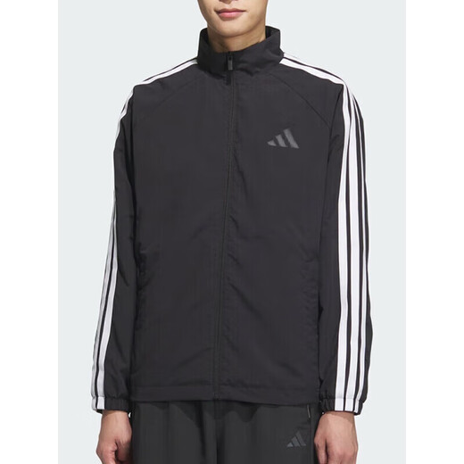 
Adidas jacket men's 2025 spring new fitness training sportswear stand collar windproof casual woven jacket top KC3892 black/white 2XL