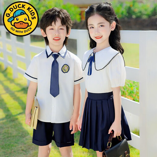 G.DUCKKIDS student school uniforms, primary school students summer college style boy suits, children kindergarten school uniforms, school uniforms, class uniforms, short sleeves 6630 white, summer men's suits 120