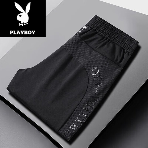 Playboy (Playboy) 2025 Frühlings- und Herbst neue Freizeithose für Männer für Männer lässig lockere trendige dünne, atmungsaktive Hosen für Männer K9226 Schwarzer Körper l Vorschlag-115jin [Jin gleich 0,5 kg]