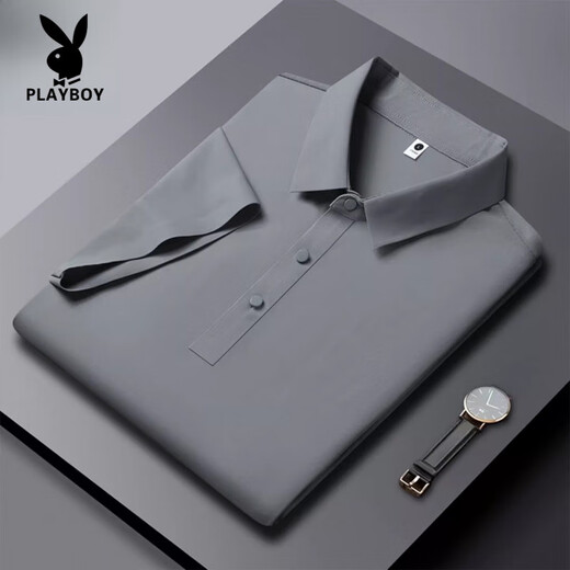 花花公子（PLAYBOY）高端夏季新款冰丝无痕短袖POLO衫男士商务休闲纯色速干薄款t恤男 HT/YH12358大红 短袖POLO衫 2XL 【建议145-165斤】