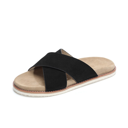 Hang Ten Pantoffeln für Männer 2025 Sommer neuer Stil atmungsaktiven Außenverschleiß modischer Gelegenheitsschuppen Trendy Lederhöhenhöhenhöhe-Flops Flip Flops Black 40 (Lederschuhgröße)