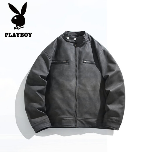 Playboy Maillard American brown PU leather jacket men's cleanfi flight jacket cotton motorcycle couple baseball uniform 5713-brown jacket XL recommended 125-145Jin Jin equals 0.5 kg