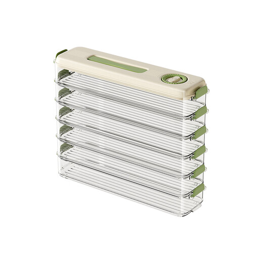 Pukua narrow dumpling box refrigerator crisper food grade household enlarged storage box multi-functional frozen dumpling wonton box (green) enlarged and thickened 1 layer 1 cover