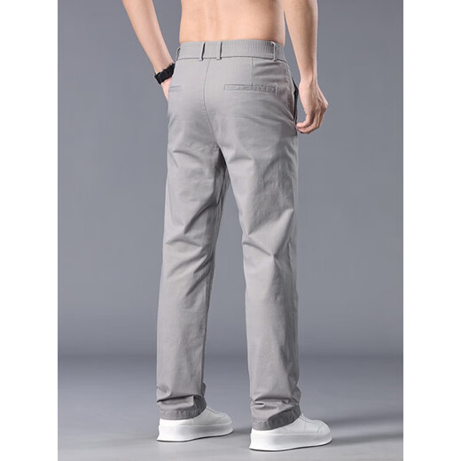 2025 Nouveau pantalon décontracté à la taille à moitié élastique pour hommes pantalon de coton pur droit d'âge moyen d'âge moyen Spring et été gris clair 6621 28