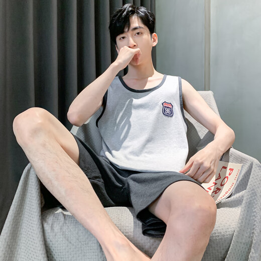 雅鹿夏季纯棉背心睡衣男宽松休闲两件套装夏天薄款中年男士无袖家居服 H9928(短袖短裤) L(建议100-120斤) 均码