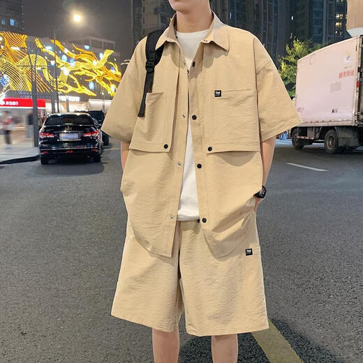 
TTPMER New Chinese Style Casual Suit Men's Summer Thin Short Sleeve Shirt Large Size National Trendy Shirt Shorts A Set 693 Single Top Black M