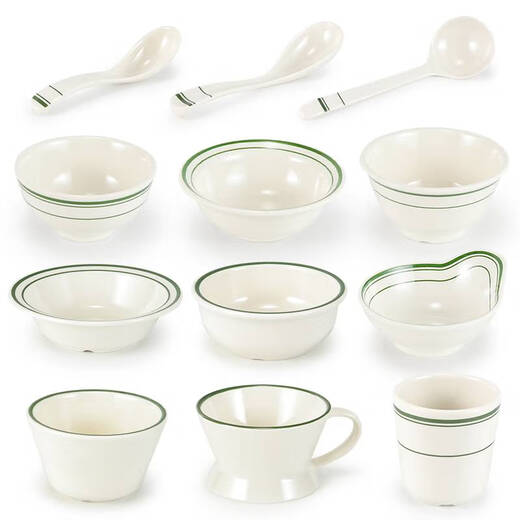 Sanqihu Tischgeschirr Imitation Porzellan Restaurant Schalen und Gerichte Set Hotel Hot Pot Set Tisch Plastik Dip Sauce Schüssel Reis Schüssel Teller Löffel Werbung LD-1047 Green Edge