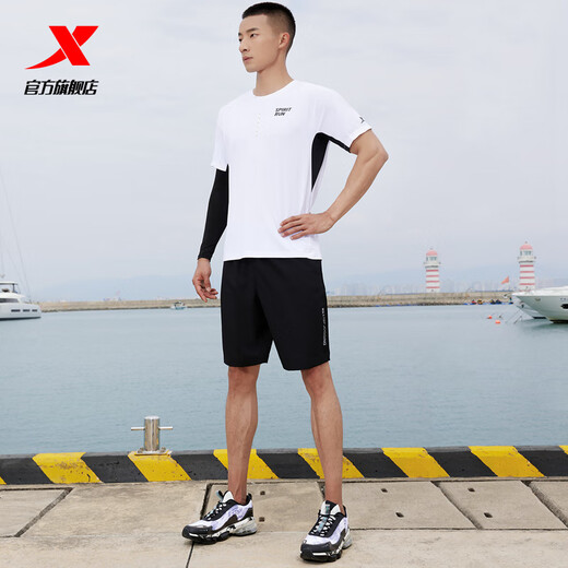 Pantalones cortos de shorts xtep pantalones de verano nuevos pantalones deportivos sueltos transpirables pantalones secos rápidos y fitness pantalones para hombres negros-0140 2xl