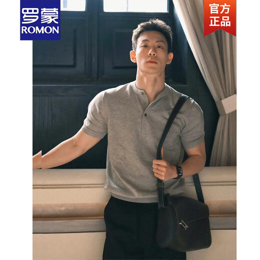 ROMON gray henley collar short-sleeved men's summer American retro casual polo collar bottoming shirt half-sleeved t-shirt for men black upgrade 90 buyers choose L recommendation 120135Jin Jin is equal to 0.5kg without waist size is a bit larger