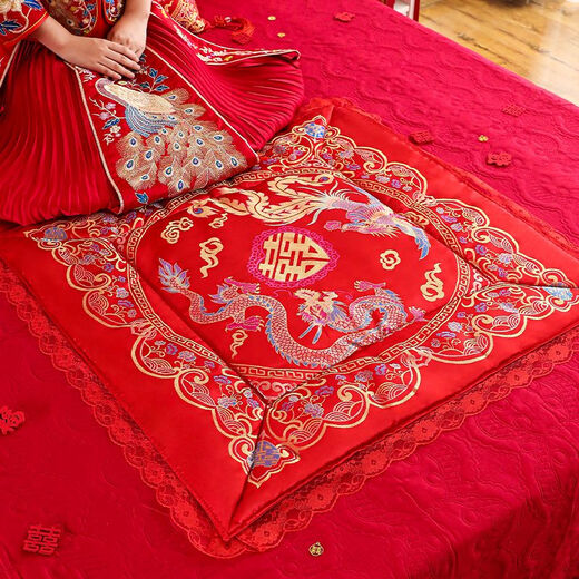 坐福垫结婚新娘床上坐垫百福被婚房布置装饰压床喜被婚庆备婚用品 福气满满坐福被金边刺绣_9898cm