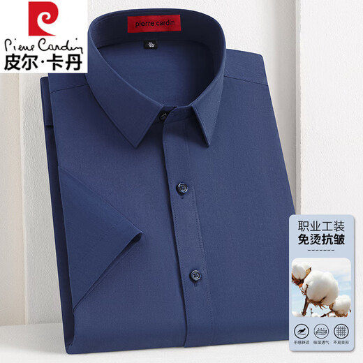 Pier Cardin high-end long velvet cotton short-sleeved T-shirt men's summer 2025 new skin-friendly middle-aged business casual anti-wrinkle-free shirt Twill sky blue 9201T 39 [Suggested 100-110Jin [Jin equals 0.5 kg]]