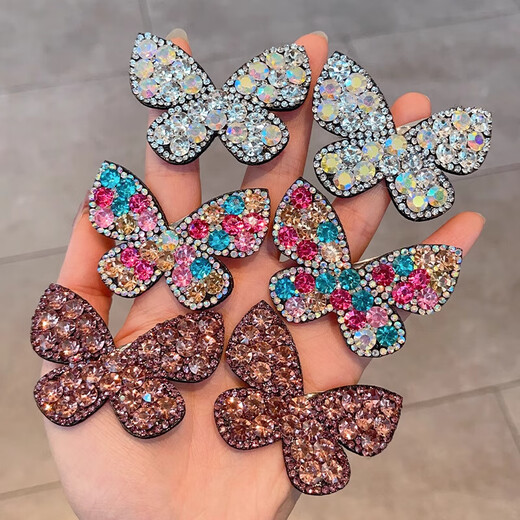 Children's butterfly rhinestone hairpin headdress Korean style girls side bangs broken hair bb clip baby hairpin princess headdress 8 color butterflies