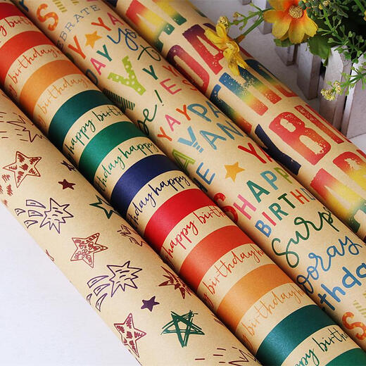 Qilicai cowhide wrapping paper bouquet gift paper children's birthday gift paper gift box vintage bag book velvet paper English flower paper Kraft paper English random 10 pieces for double-sided glue