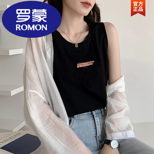 罗蒙（ROMON）黑色工字背心女2025春夏外穿纯棉吊带纯色内搭宽松无袖t恤上衣潮 6187白色 M