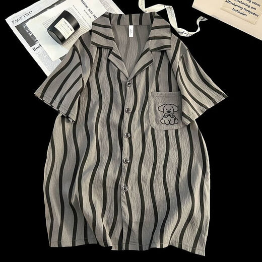 Arctic Velvet Herren Pyjamas 2025 Neue Wolken Sommer Striped Casual Home Clothing Set Dünner Sommer Kurzärärmelte Pyjama Männer 12529 L Empfohlen 100-130jin [Jin ist 0,5 kg]