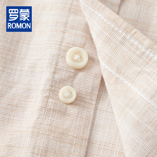 ROMON men's shirt cotton and linen breathable brand withdrawal of the bidding tail goods summer casual shirt solid color short-sleeved linen men's top Khaki S 165/84A/3895-105Jin[Jin equals 0.5 kg]