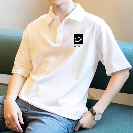 Japanische trendige kurzärmelige Herren-Polo-Hemd 2025 Sommer Pure Cotton Lose Pear Top White halbärmelig T-Shirt 3895-Wasp White M 85-110jin [Jin ist 0,5 kg]