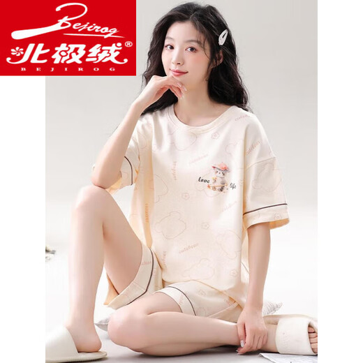 北极绒2025新款女睡衣夏季短袖薄款卡通可爱带胸垫家居服薄款套装 无胸垫12014 M (建议体重80-95斤左右)