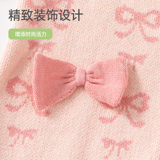 Banxidi baby clothes spring and autumn style baby girl sweater onesie newborn full moon 100-day knitted long-sleeved outing crawling clothes pink 80cm