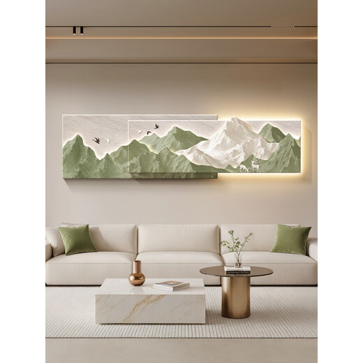 Wen Shiou a une peinture de décoration de salon de dossier de dossier, un mur de canapé de luxe léger peinture de peinture suspendue 2025 Nouvelle peinture de paysage en trois dimensions D a un dossier 12034cm de la peinture de lampe de banque de puissance [Banque de puissance + commutateur de télécommande]